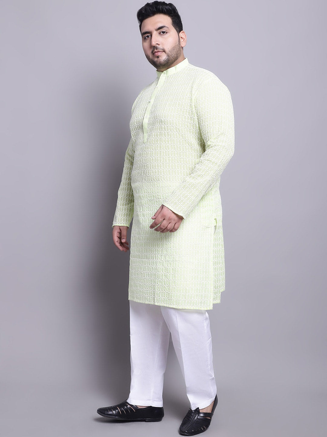 Sojanya Plus Plus Size Embroidered Pure Cotton Kurta With Pyjamas & Nehru Jacket 