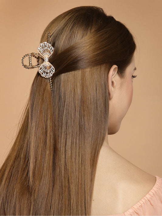 Panash Gold-Toned & White Embellished Claw Clip - Grab2buy