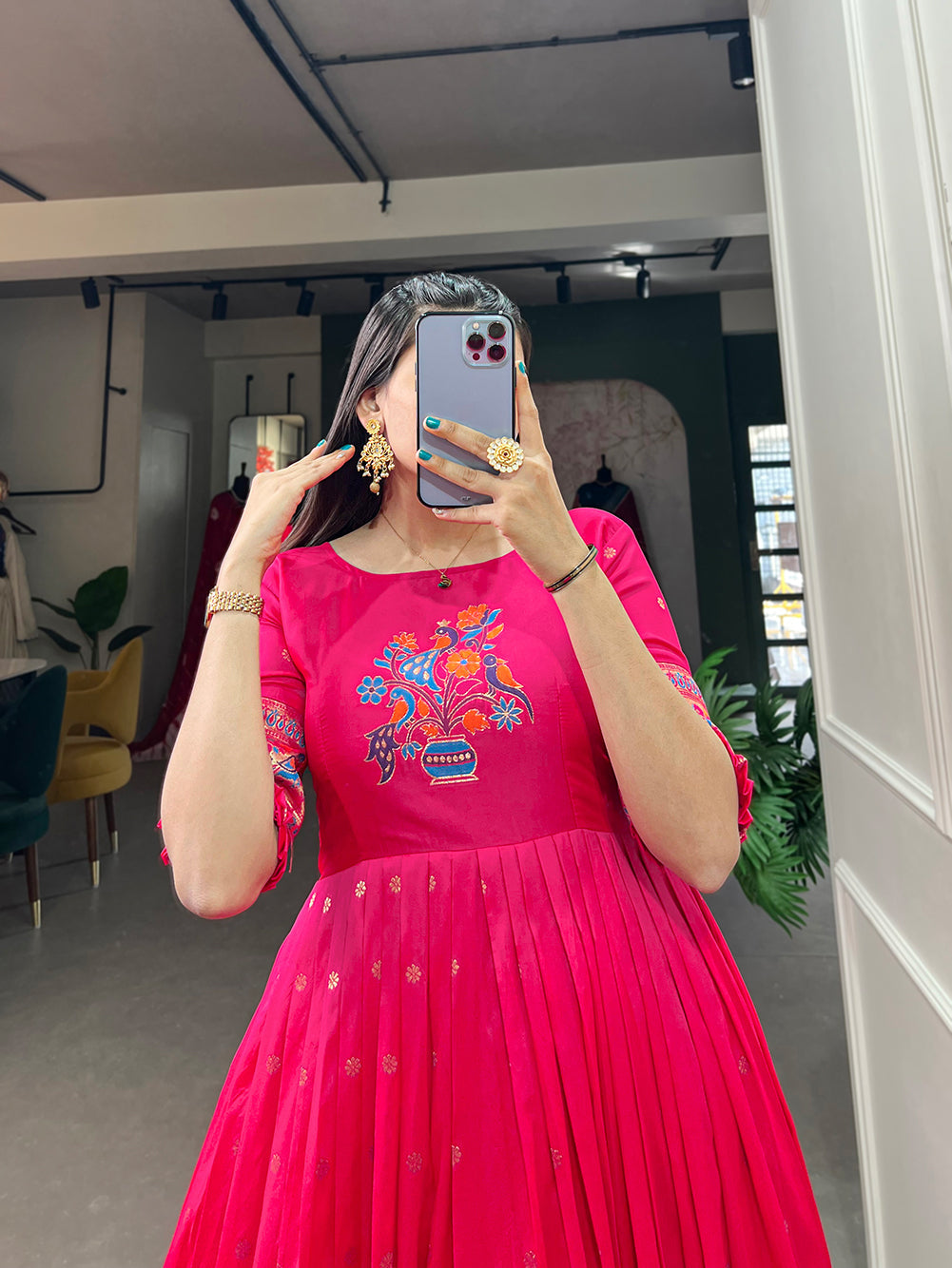 Lorenvalley Pink Jacquard Silk Paithani Woven Design Gown 