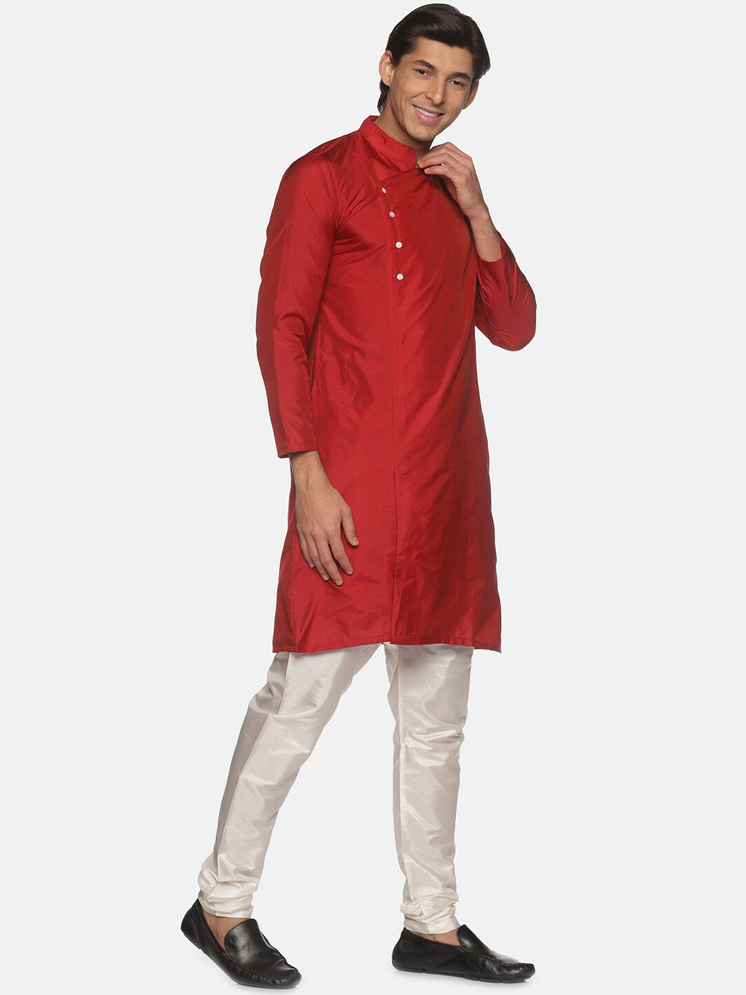 Sethukrishna Men Maroon Angrakha Kurta with Pyjamas
