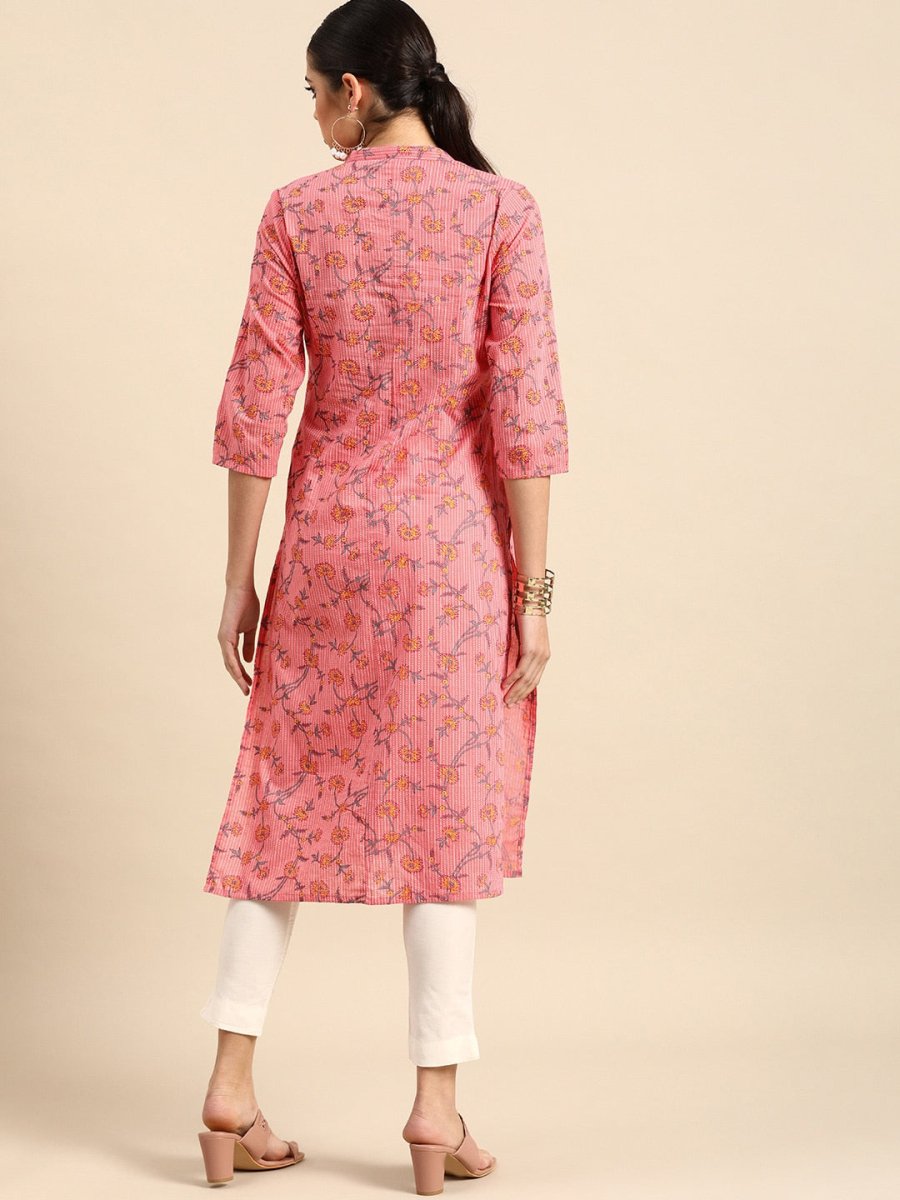 All About You Women Pink & Yellow Floral Printed Kurta