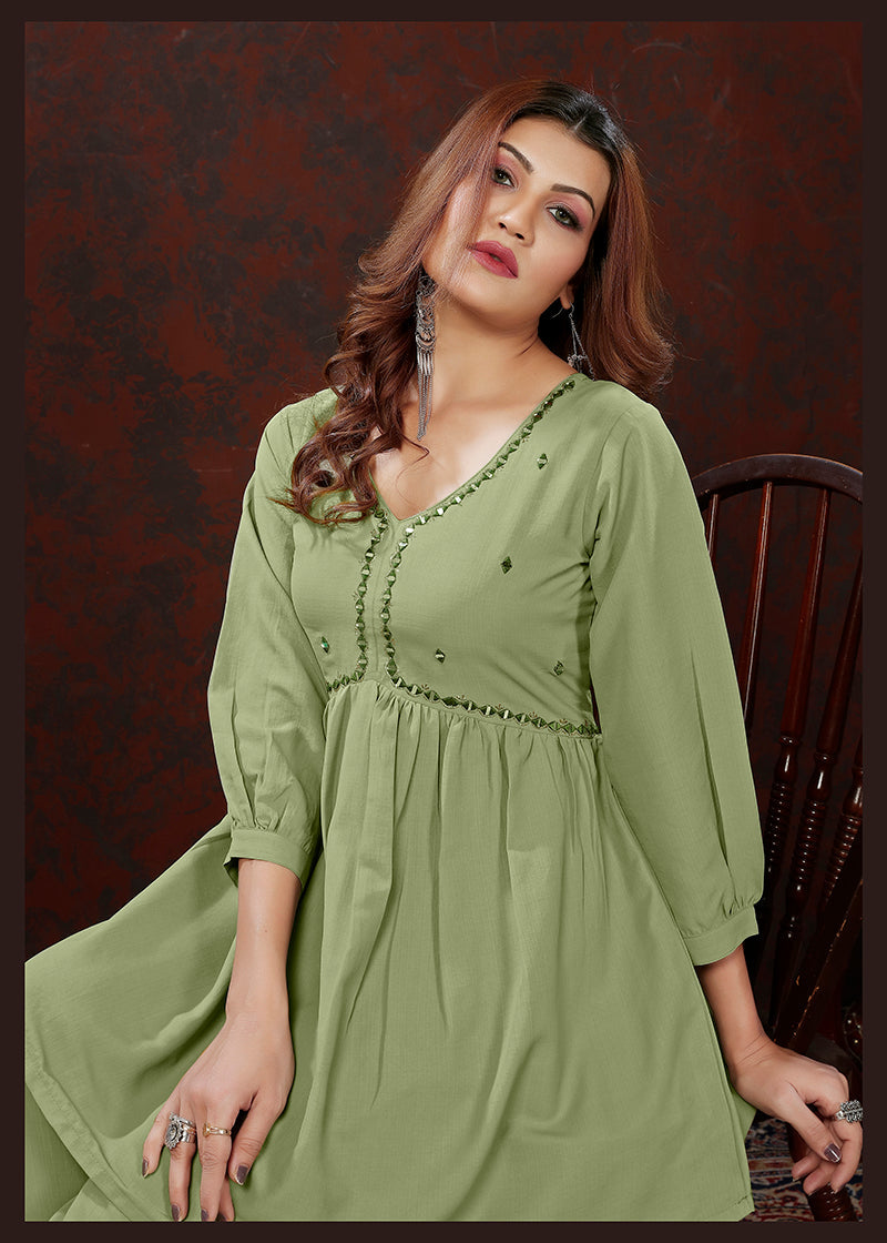 Monjolika Fashion Olive Maaza Cotton With Hand Work Trendy Co Ord Set 