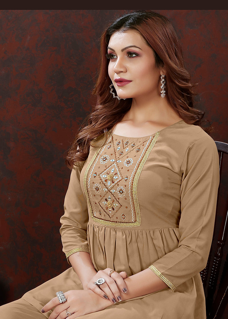 Monjolika Fashion Beige Maaza Cotton With Hand Work Trendy Co Ord Set 