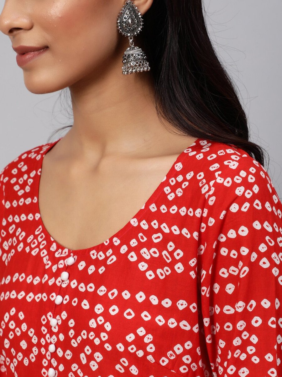 Aks Bandhani Yoke Design Long Sleeves Cotton Anarkali Kurta