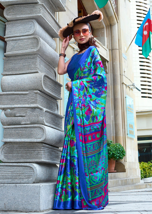 Monjolika Fashion Printed Satin Multi Colour Classic Saree