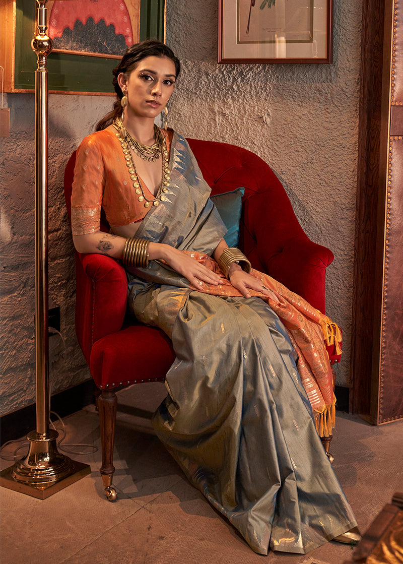 Monjolika Fashion Tussar Silk Weaving Grey Traditional Saree