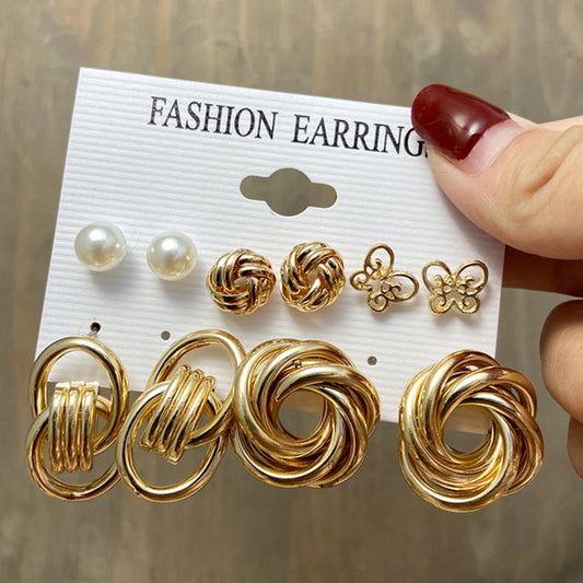 Gold-Plated Alloy Set Of 6 Designer Earrings - The Pari - Grab2buy