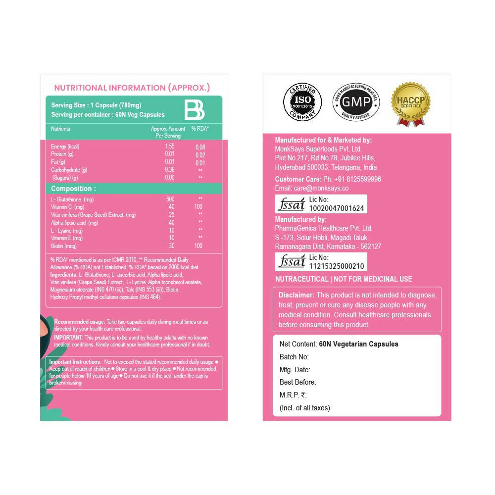 BBETTER L-Glutathione Capsules with Alpha Lipoic Acid, Grape Seed Extract for Skin - Grab2buy