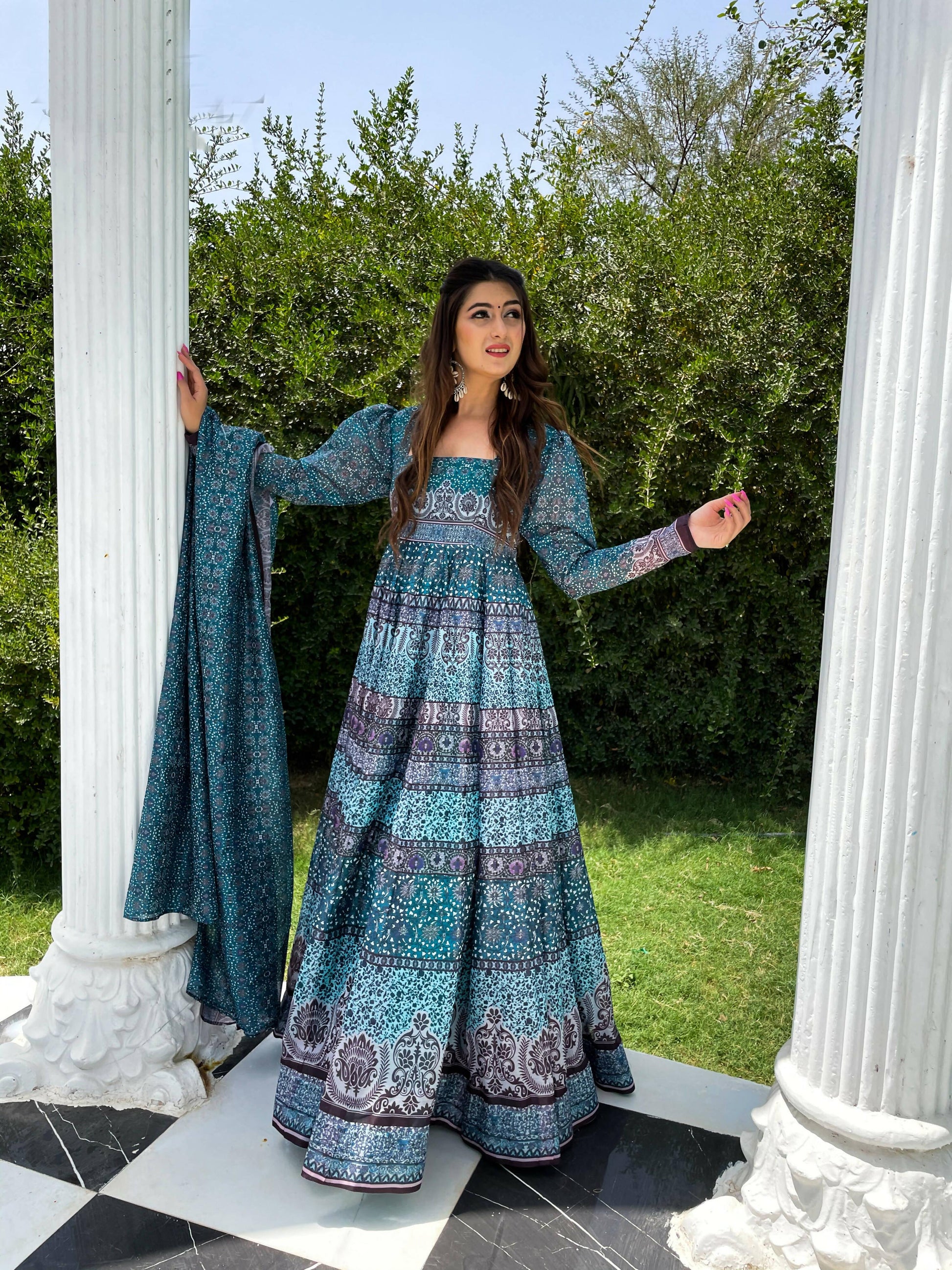 Partywear Designer Skyblue Chanderi Suit - Anbazaar