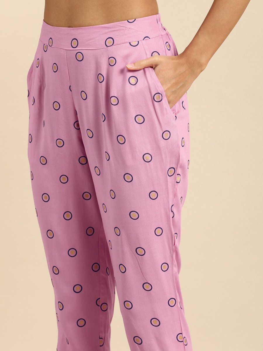 All About You Women Pink Ethnic Motifs Printed Empire Kurta with Trousers