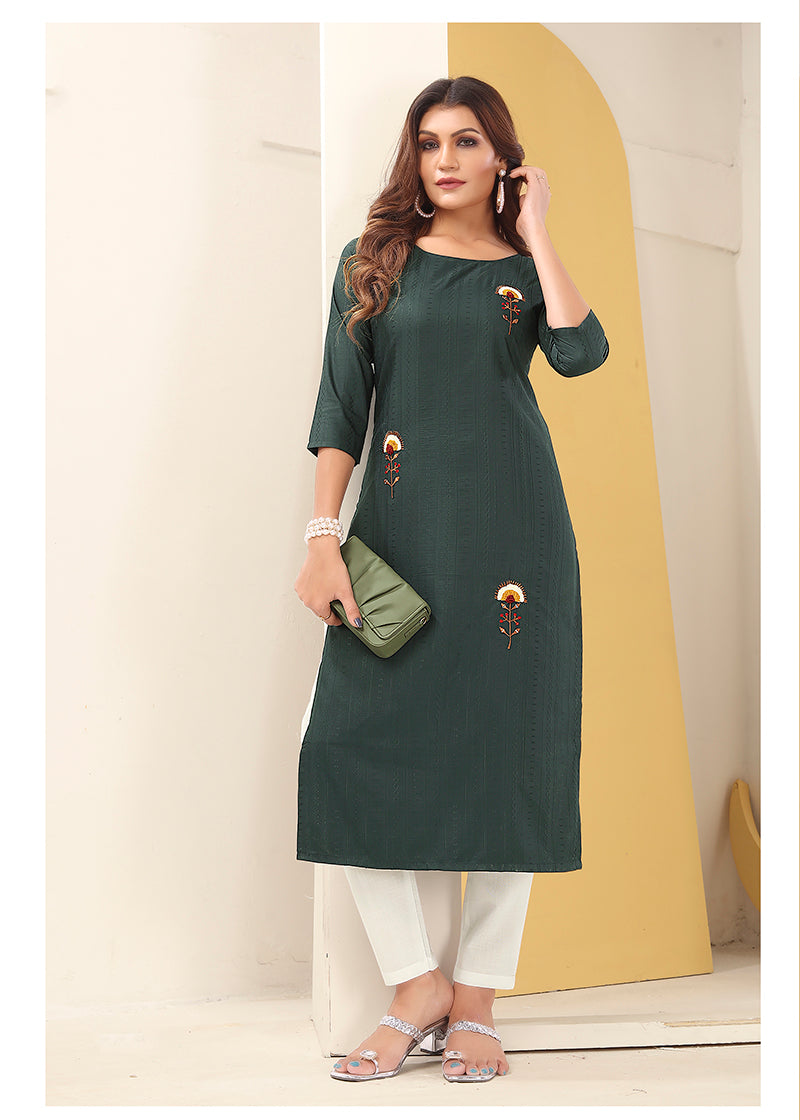 Monjolika Fashion Dark Grey Vision Silk With Handmade Embroidery Kurti | Grab2Buy