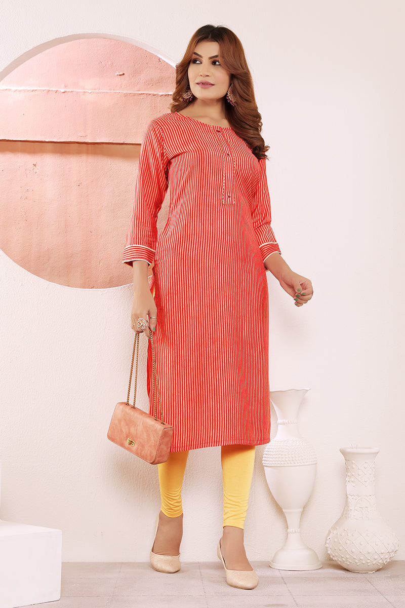 Monjolika Fashion Red Viscose Maslin Print With Pocket Stylish Kurti | Grab2Buy
