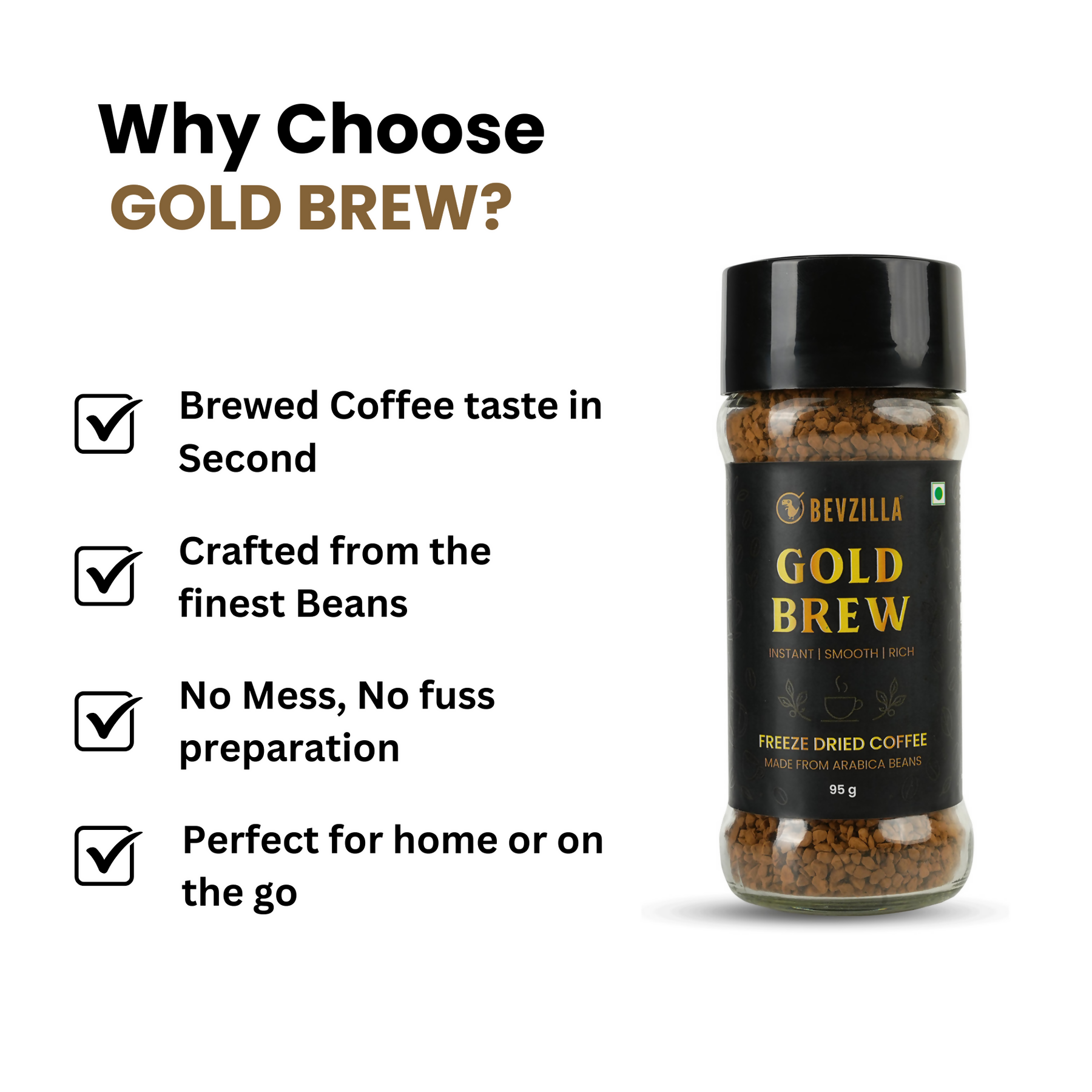 Bevzilla Gold Brew Instant Freeze Dried Coffee Powder 