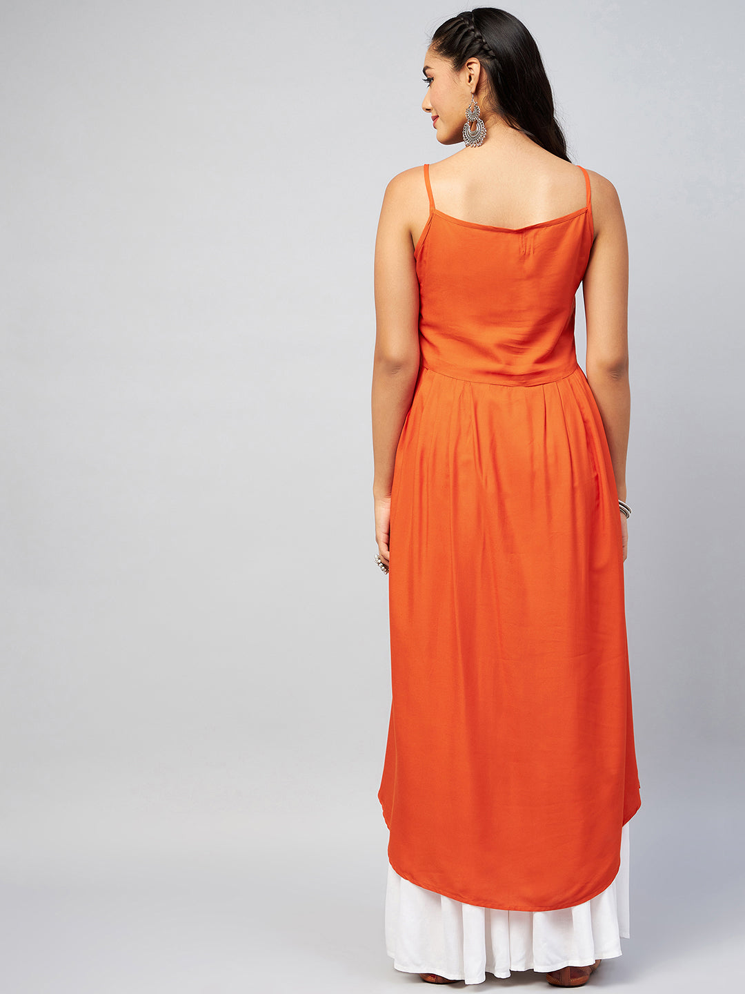 InWeave Women's Solid Orange Strappy Kurta 