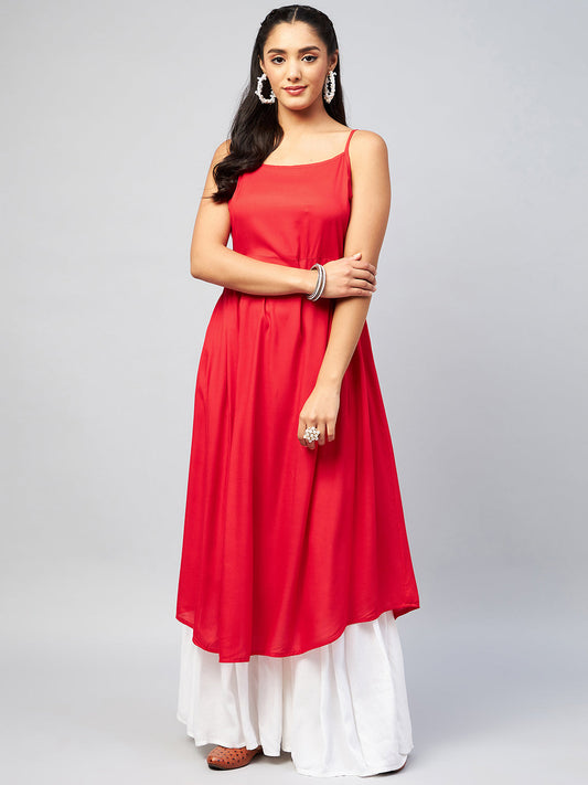 InWeave Women's Solid Red Strappy Kurta 