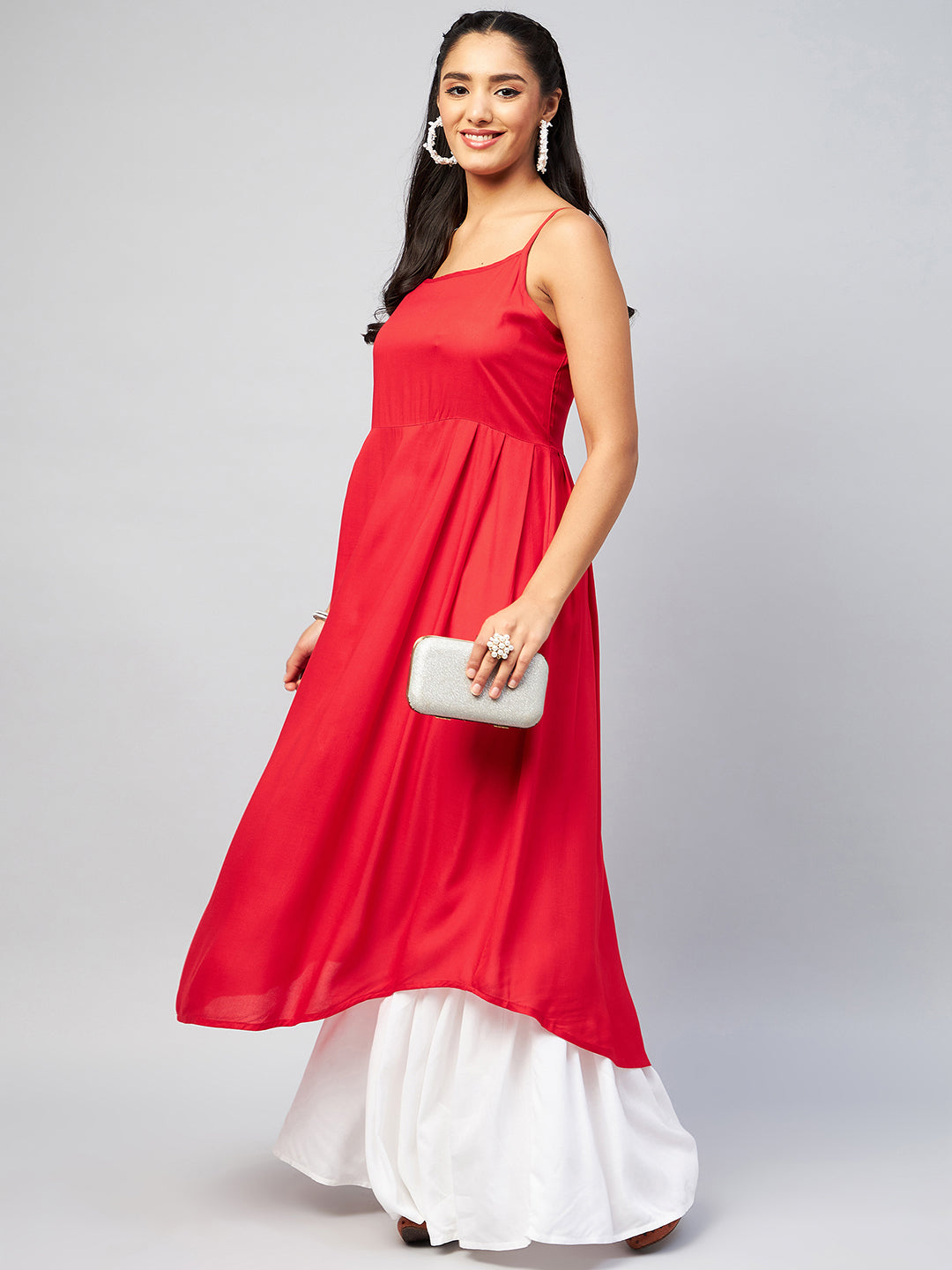 InWeave Women's Solid Red Strappy Kurta 