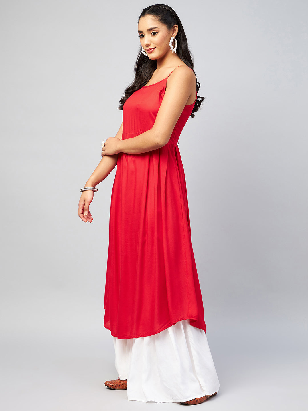 InWeave Women's Solid Red Strappy Kurta 