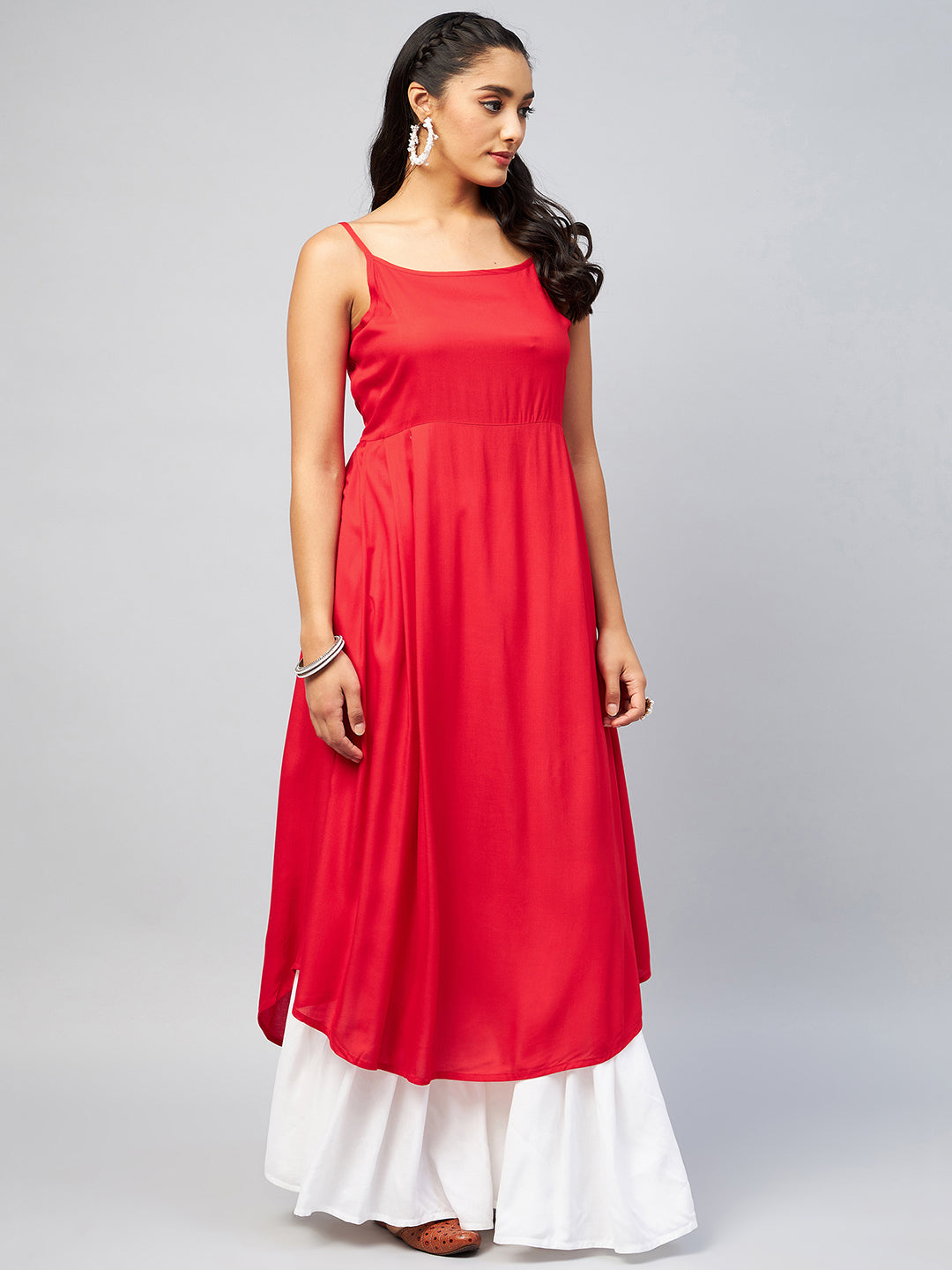 InWeave Women's Solid Red Strappy Kurta 