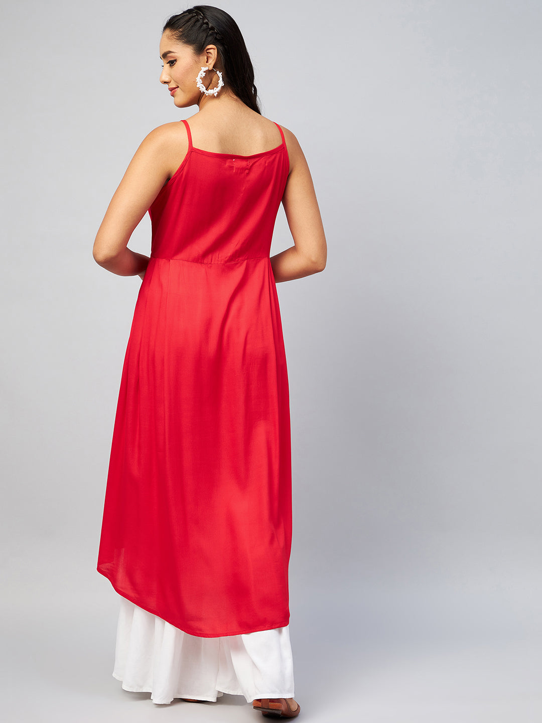 InWeave Women's Solid Red Strappy Kurta 