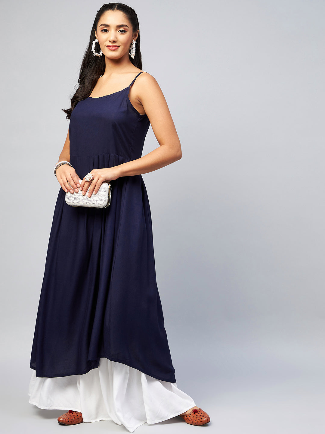 InWeave Women's Navy Blue Strappy Kurta 
