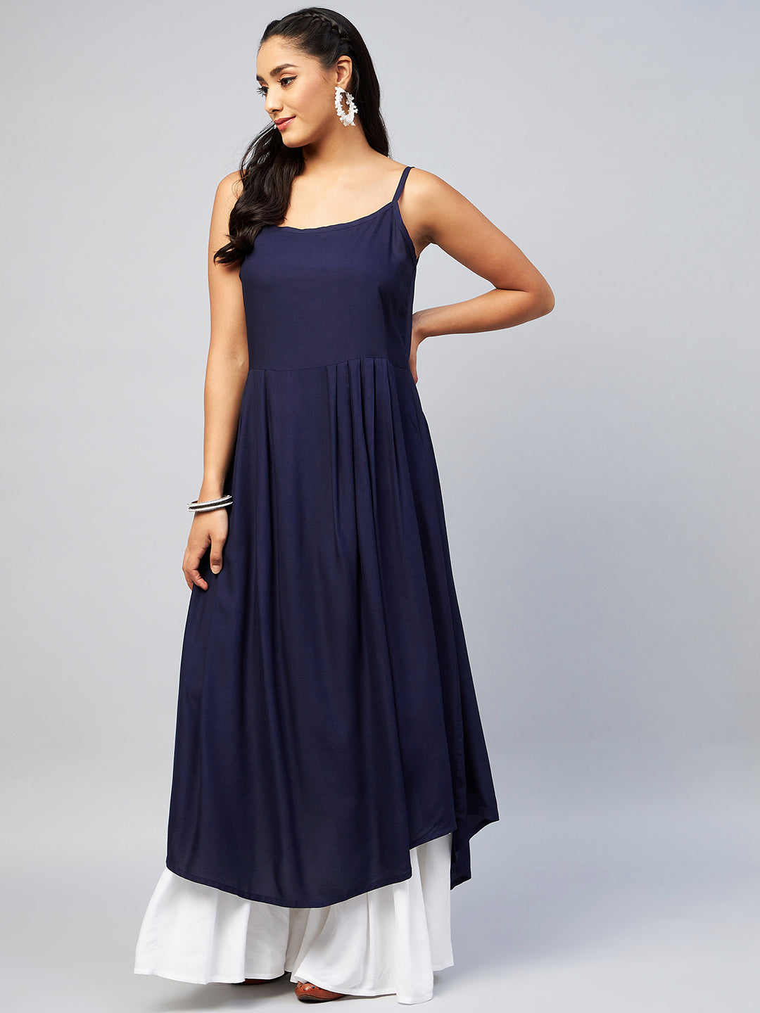 InWeave Women's Navy Blue Strappy Kurta 
