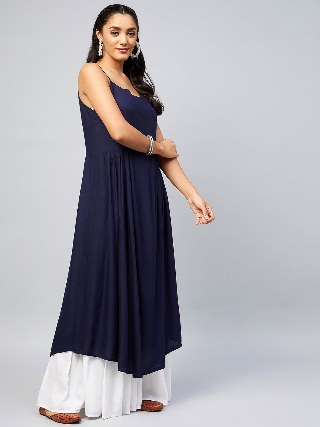 InWeave Women's Navy Blue Strappy Kurta 