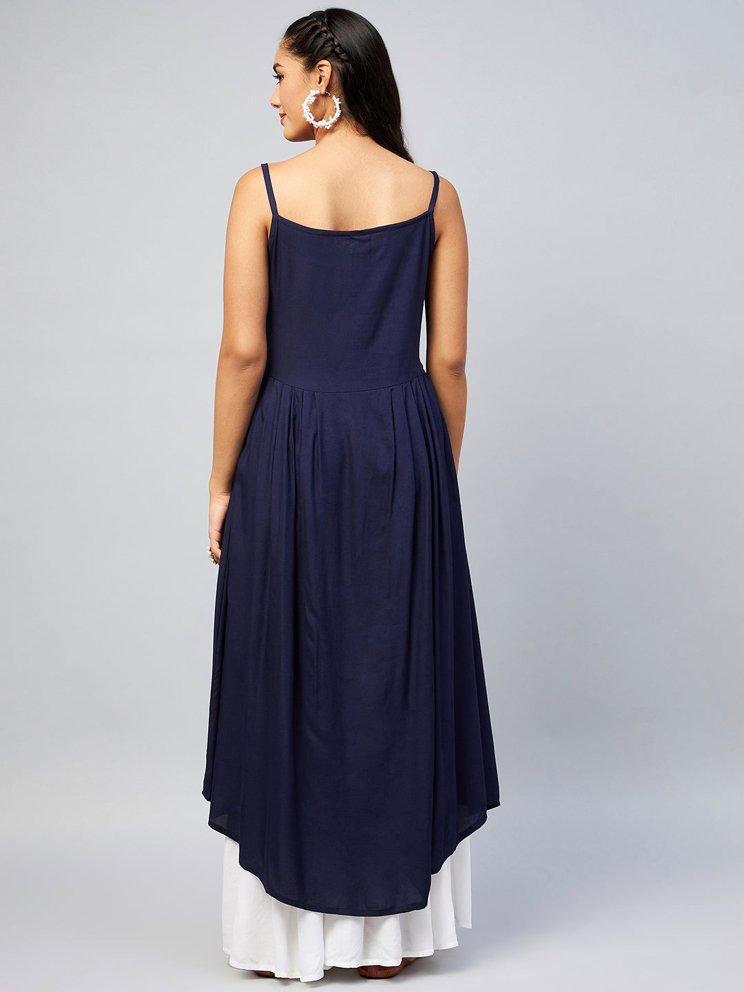 InWeave Women's Navy Blue Strappy Kurta 