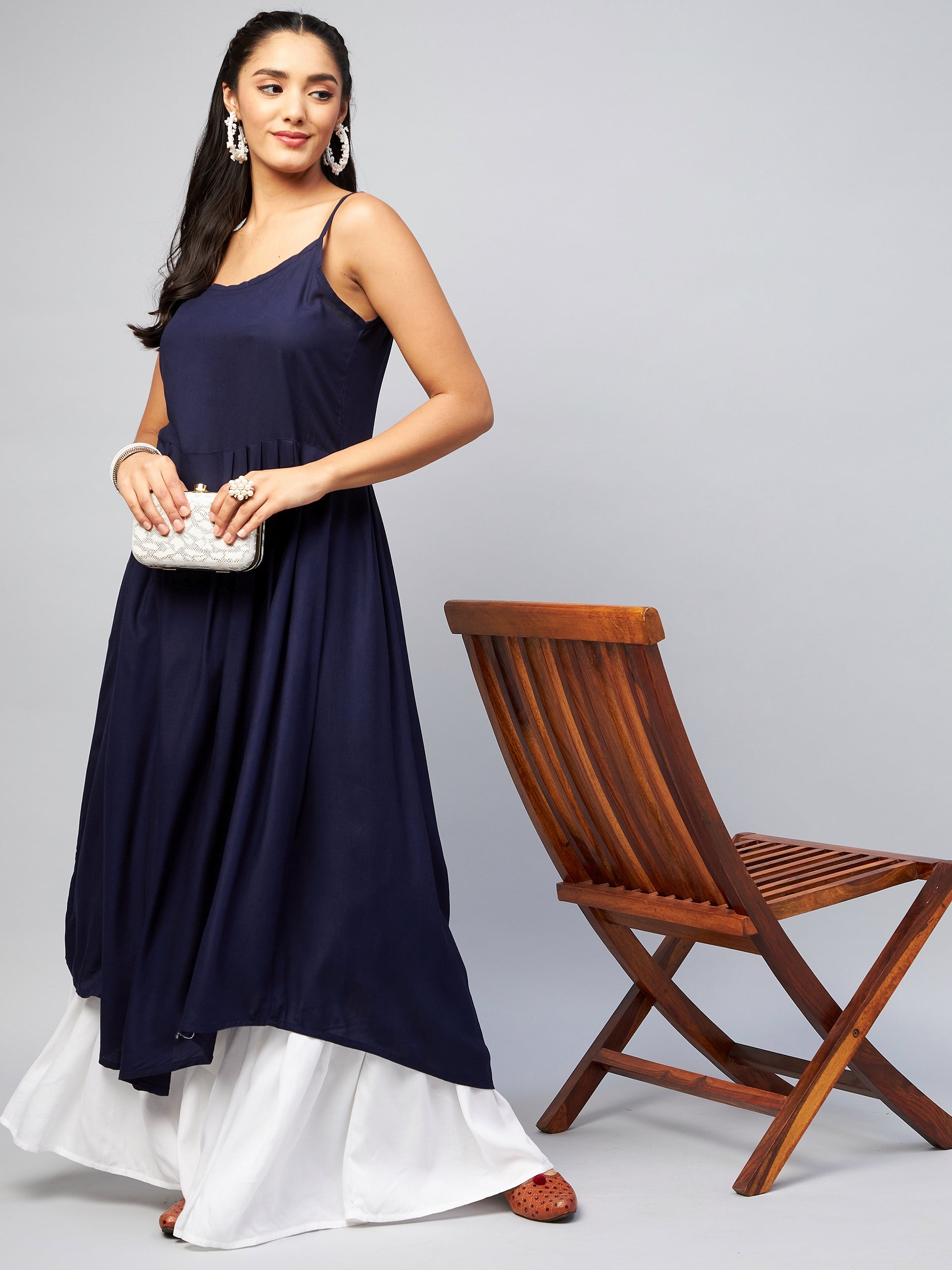 InWeave Women's Navy Blue Strappy Kurta 