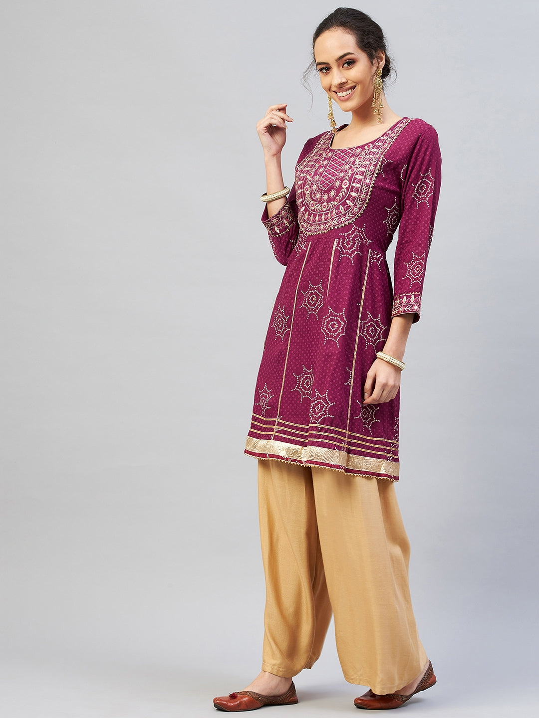 InWeave Women's Wine Gota Mirror Kurta 
