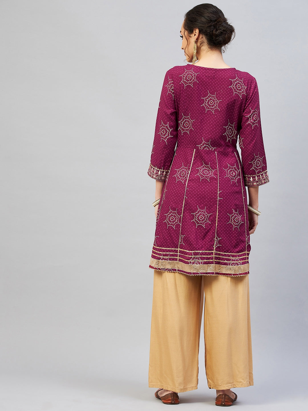 InWeave Women's Wine Gota Mirror Kurta 