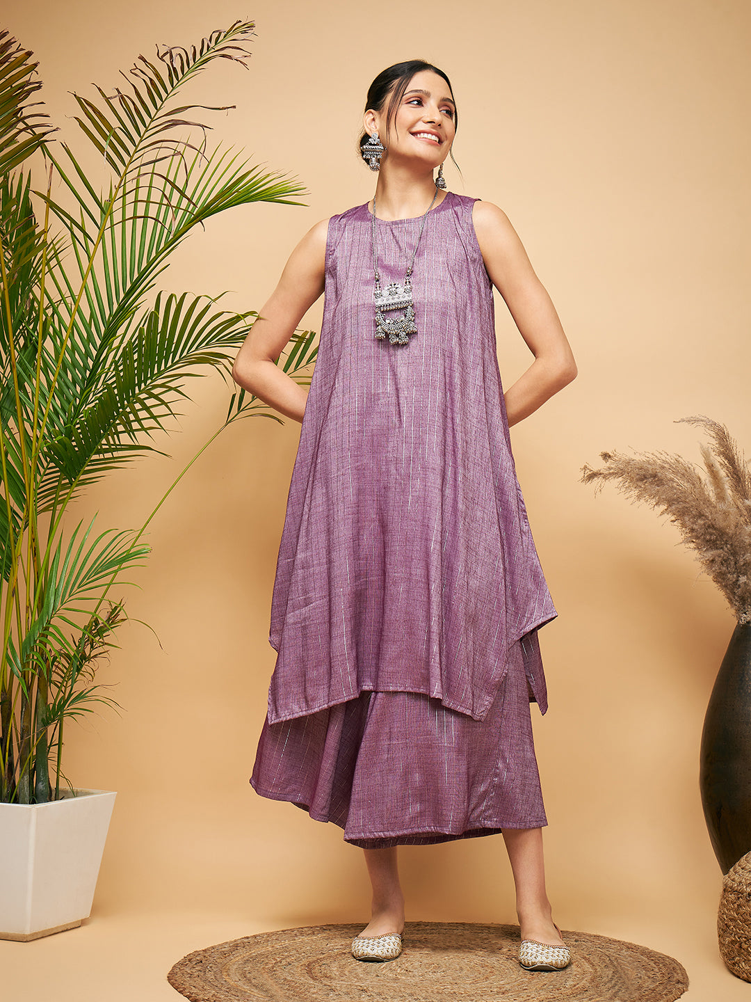 InWeave Mauve Lurex Short Kurta | Grab2Buy