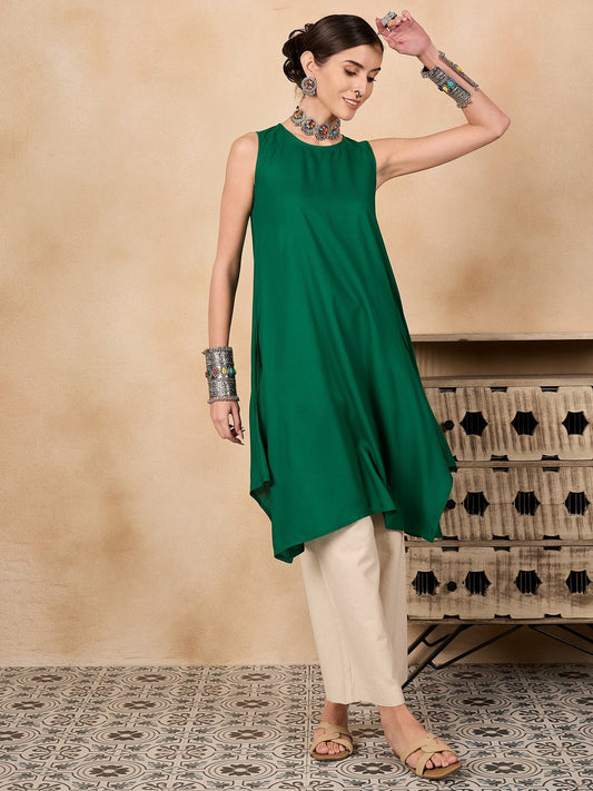 InWeave Forest Green Short Kurta | Grab2Buy