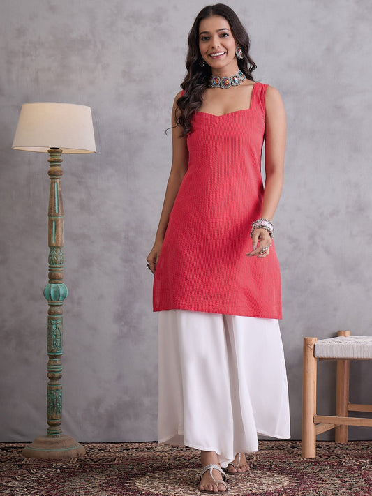InWeave Red Kantha Striped Kurta | Grab2Buy