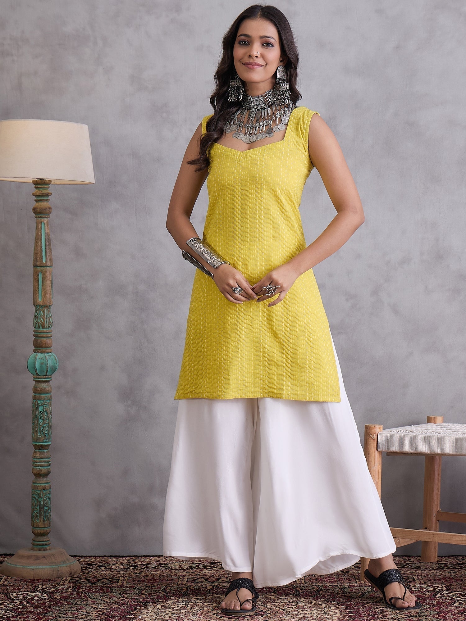 InWeave Yellow Kantha Kurta | Grab2Buy