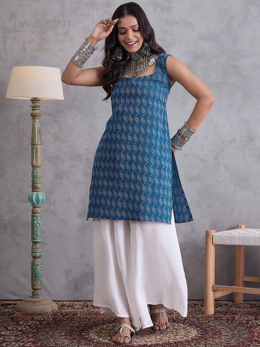 InWeave Blue Ikkat Kantha Kurta | Grab2Buy
