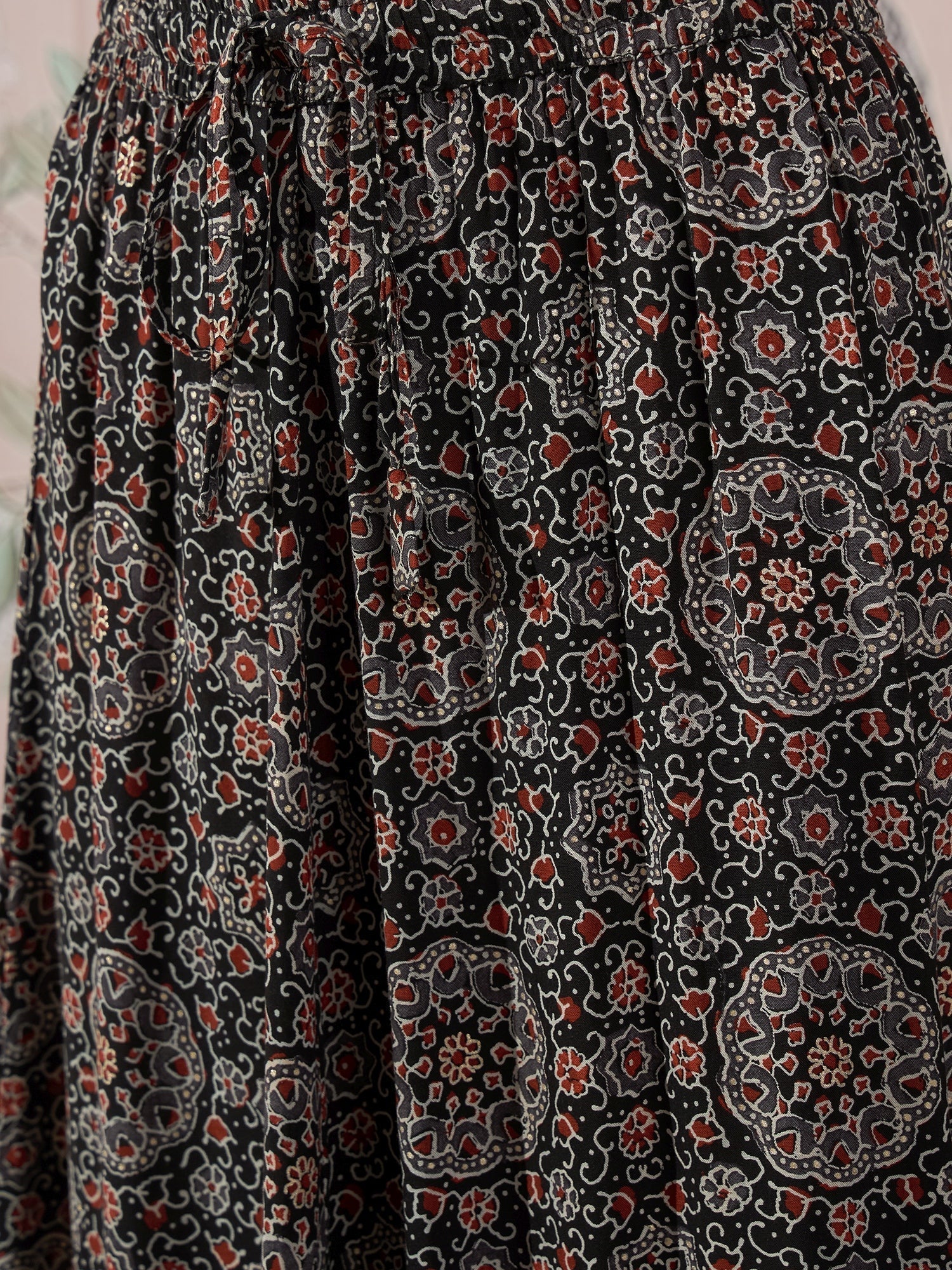 InWeave Black Maroon Ajrakh Fr Skirt 