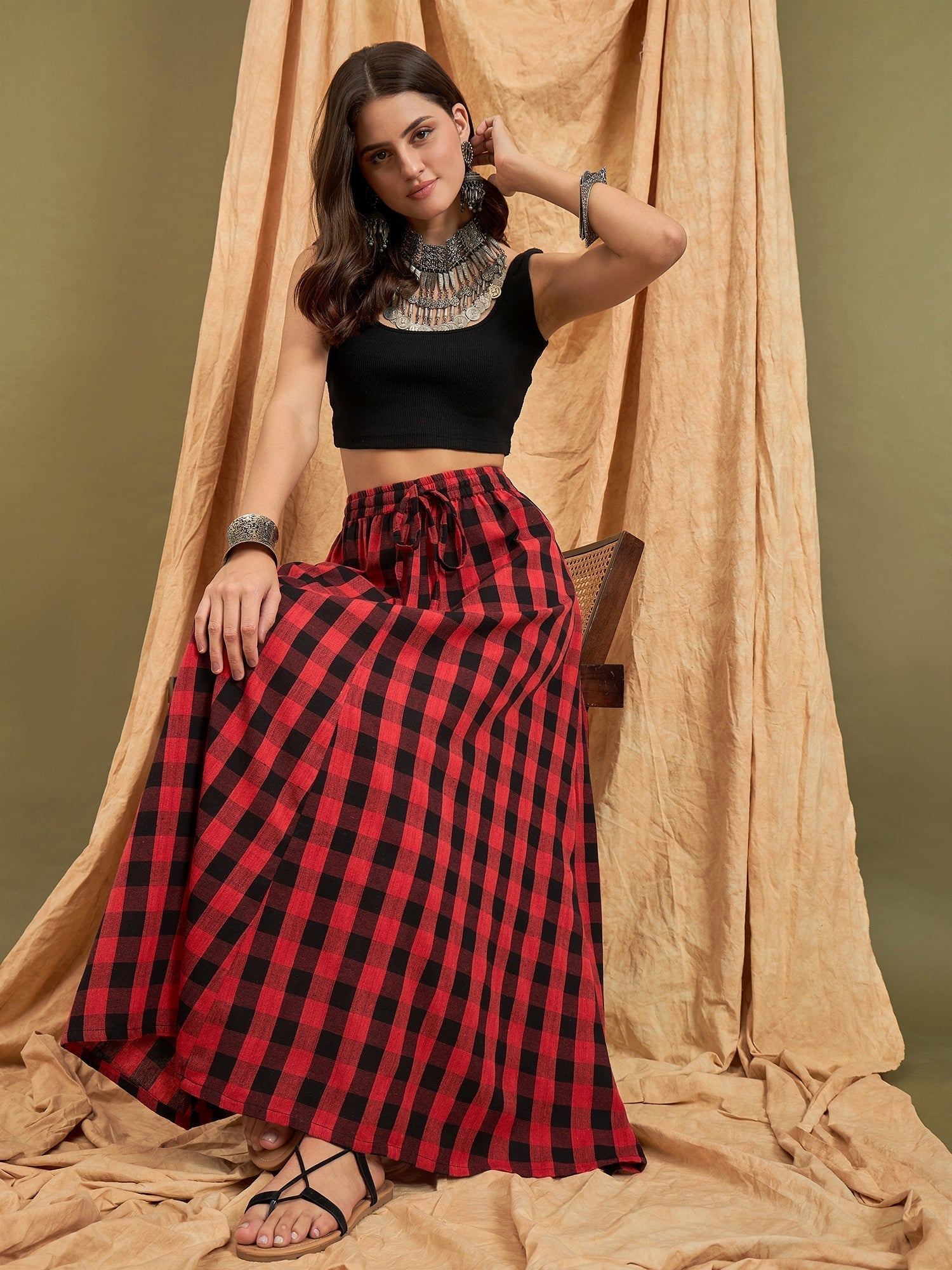 InWeave Black Red Check Skirt 
