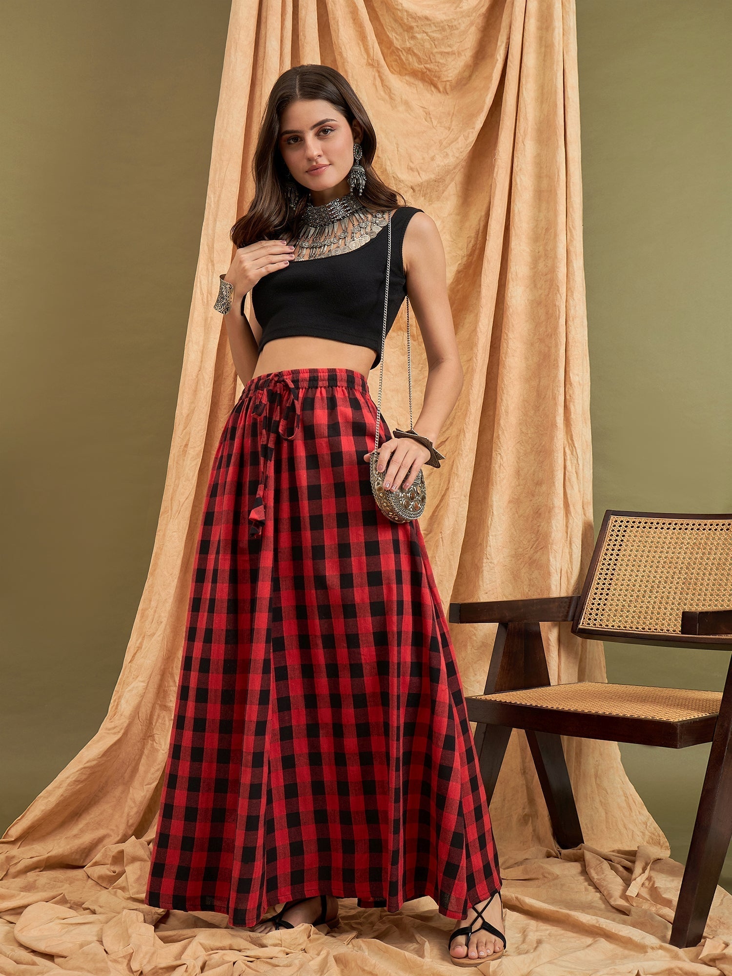 InWeave Black Red Check Skirt 
