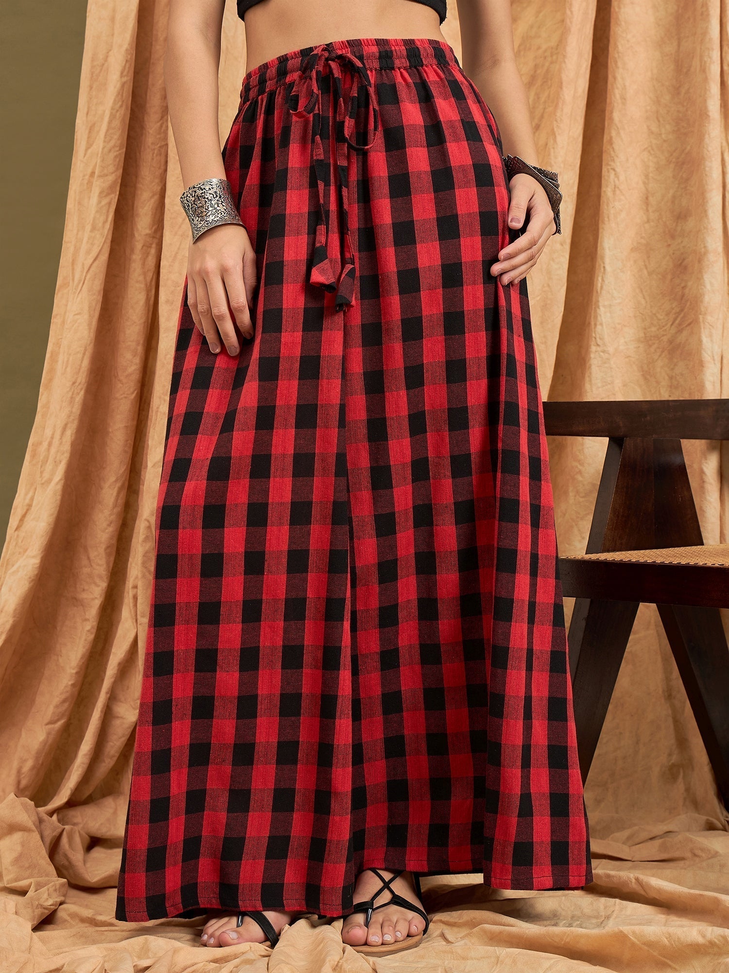 InWeave Black Red Check Skirt 