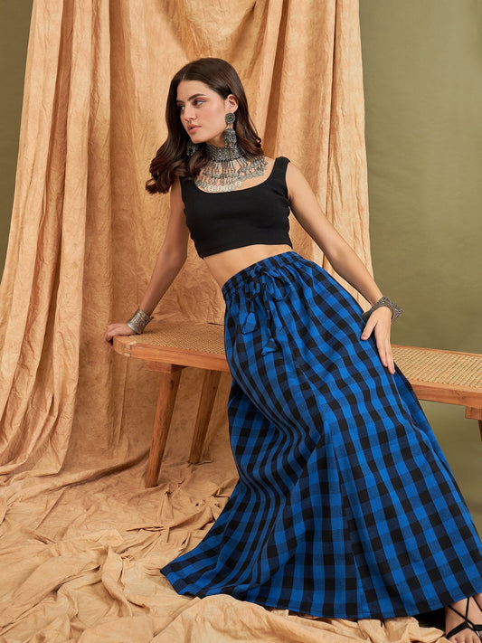 InWeave Ink Blue Black Check Skirt 