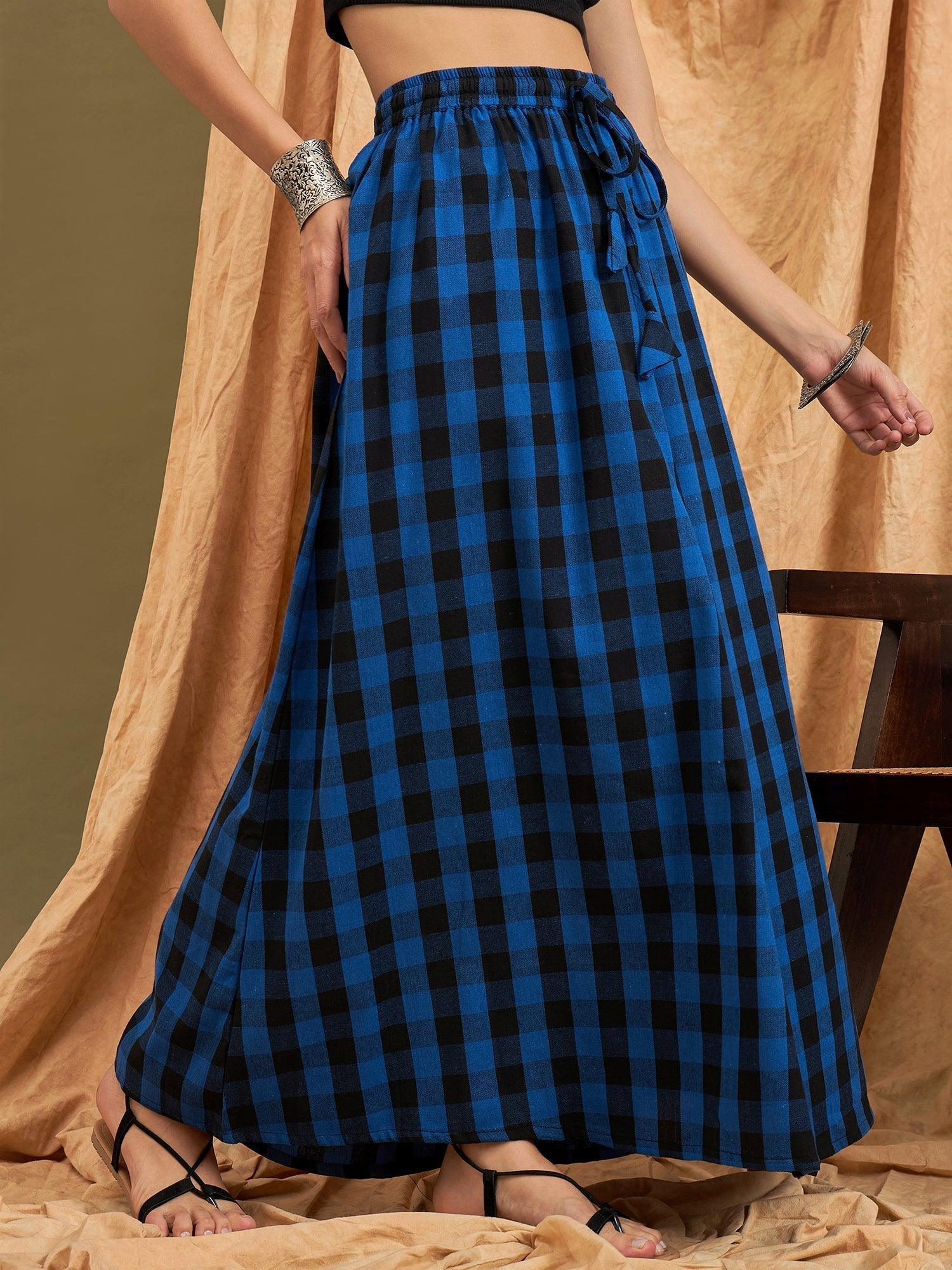 InWeave Ink Blue Black Check Skirt 