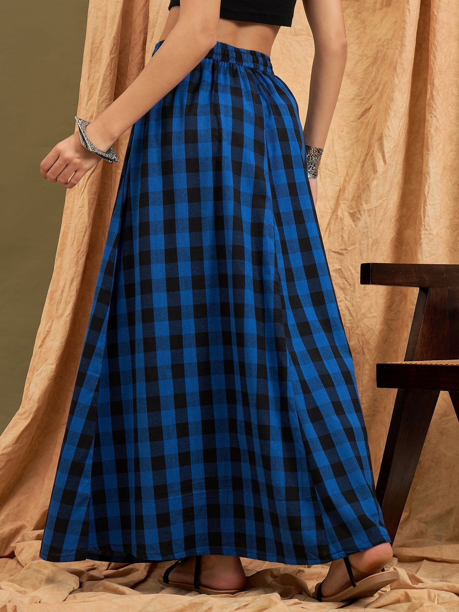 InWeave Ink Blue Black Check Skirt 