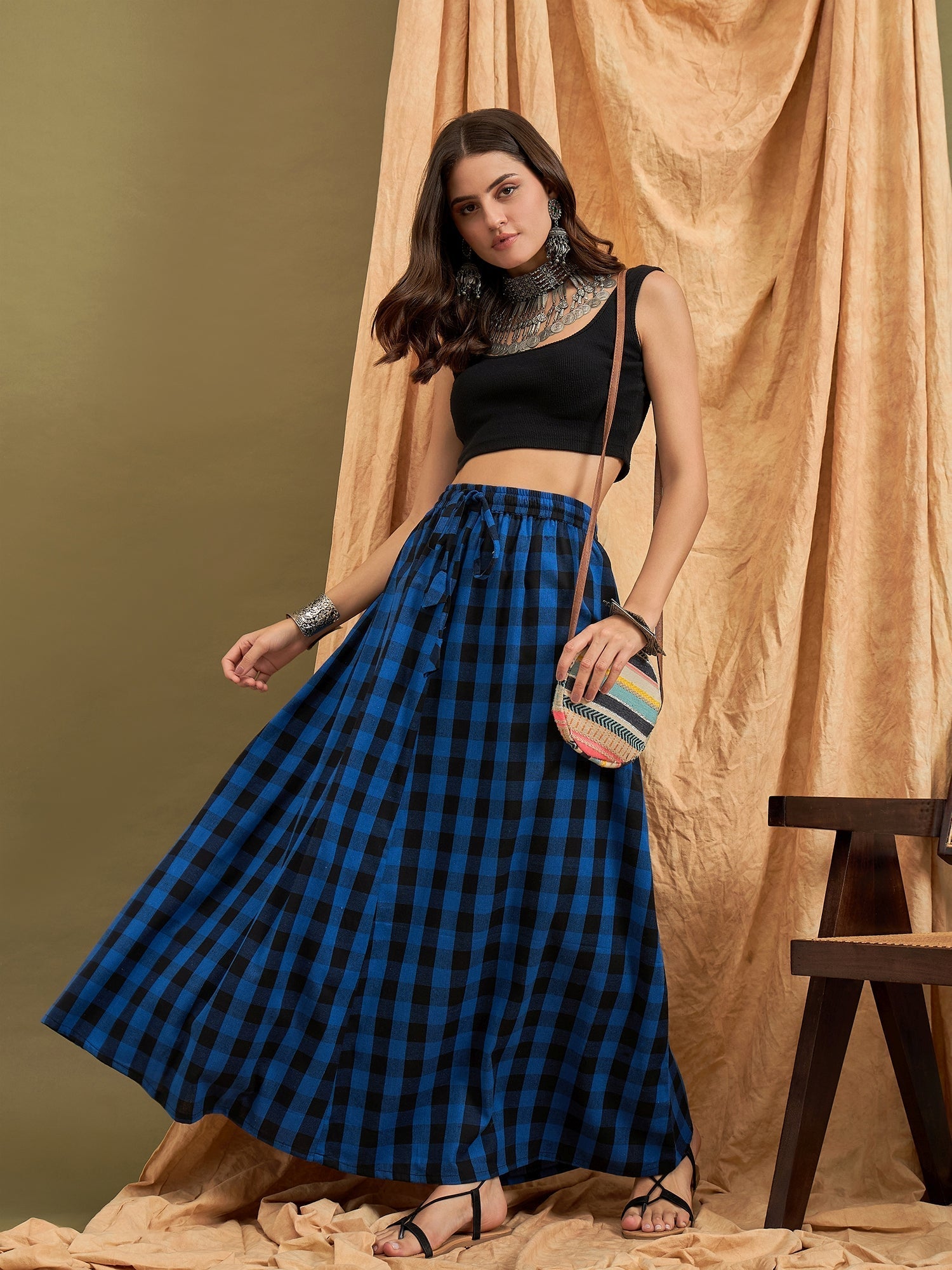 InWeave Ink Blue Black Check Skirt 