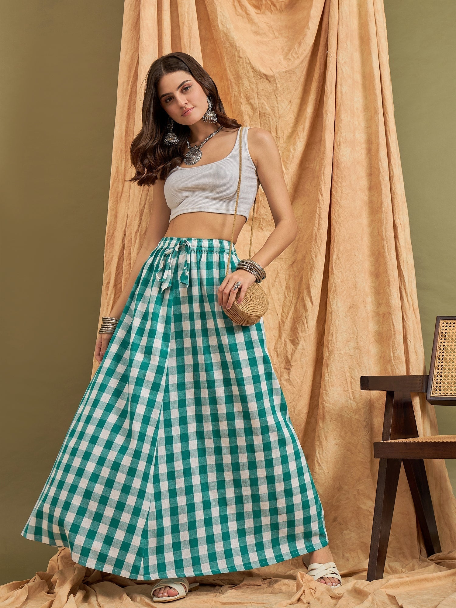 InWeave Light Blue Big Check Skirt 