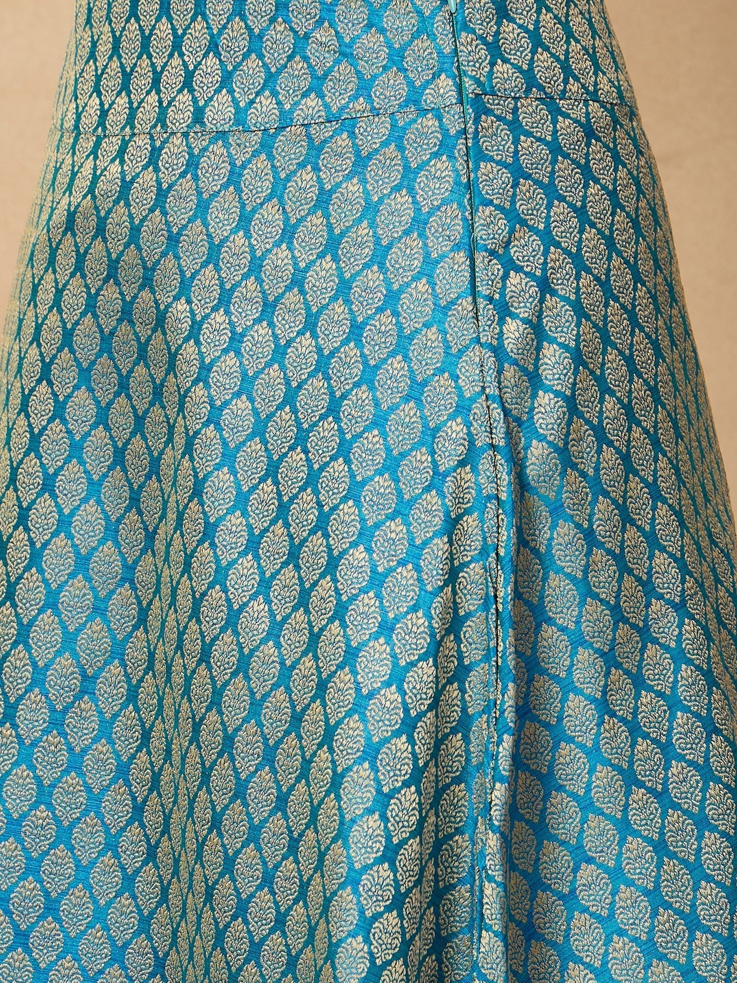 InWeave Maya Blue Brocade Side Slit Skirt 