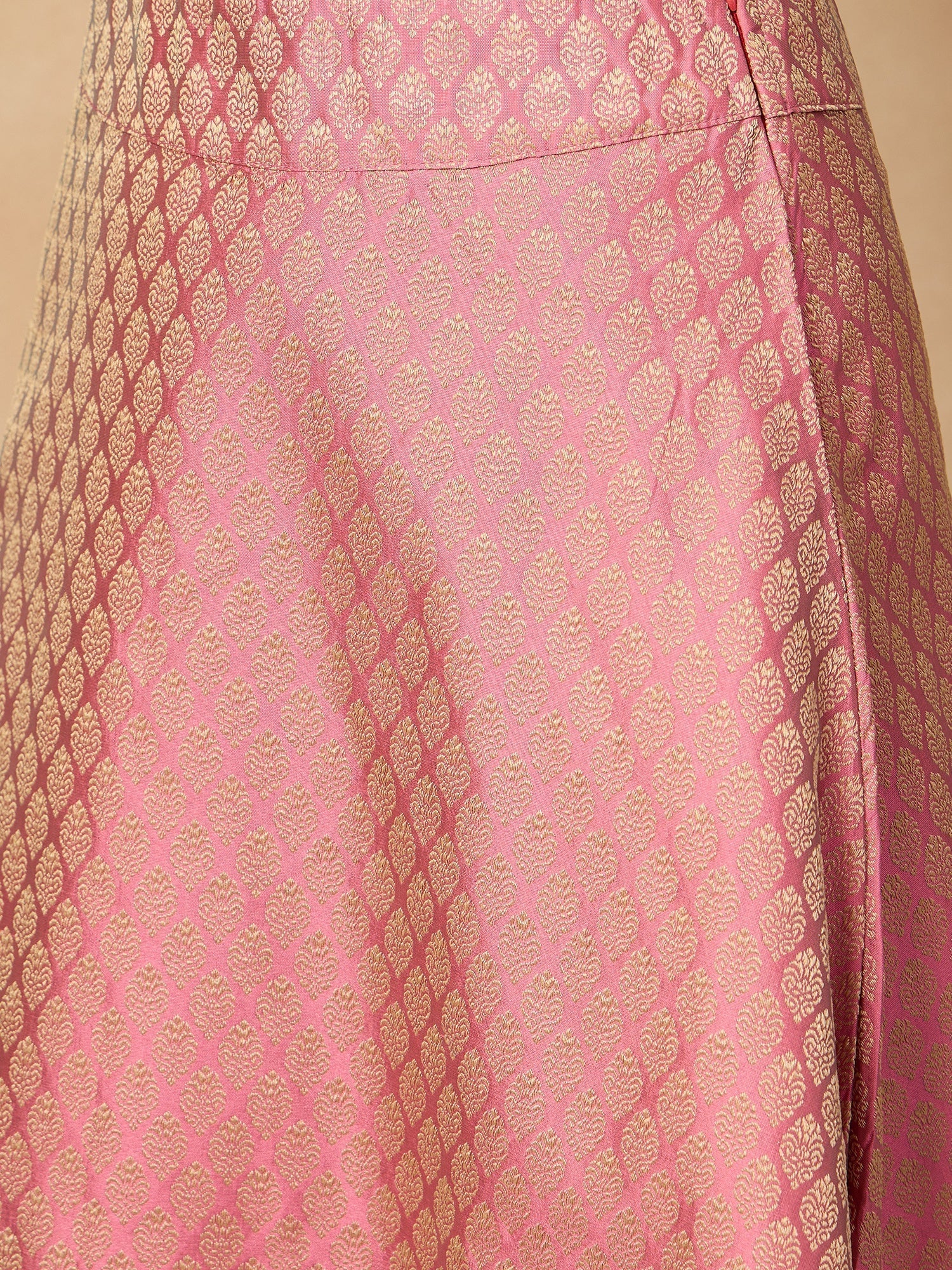 InWeave Light Pink Brocade Side Slit Skirt 