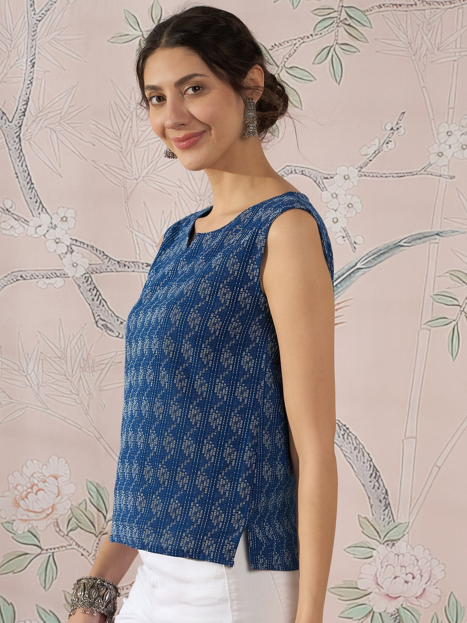InWeave Blue Ikkat Kantha W/S Top 