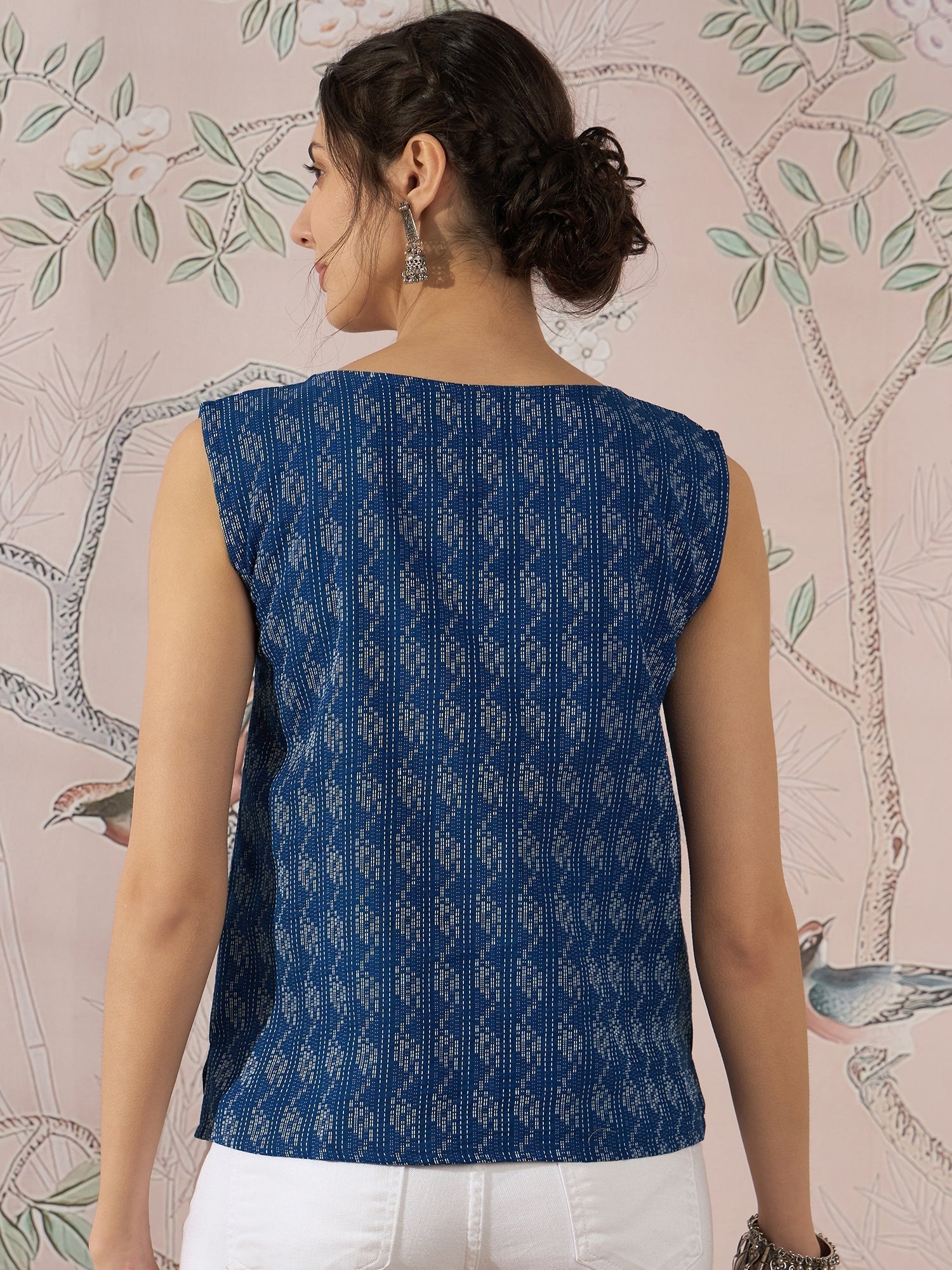 InWeave Blue Ikkat Kantha W/S Top 