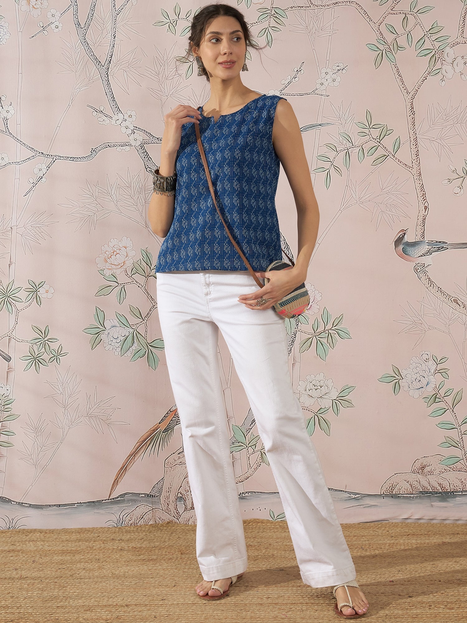 InWeave Blue Ikkat Kantha W/S Top 