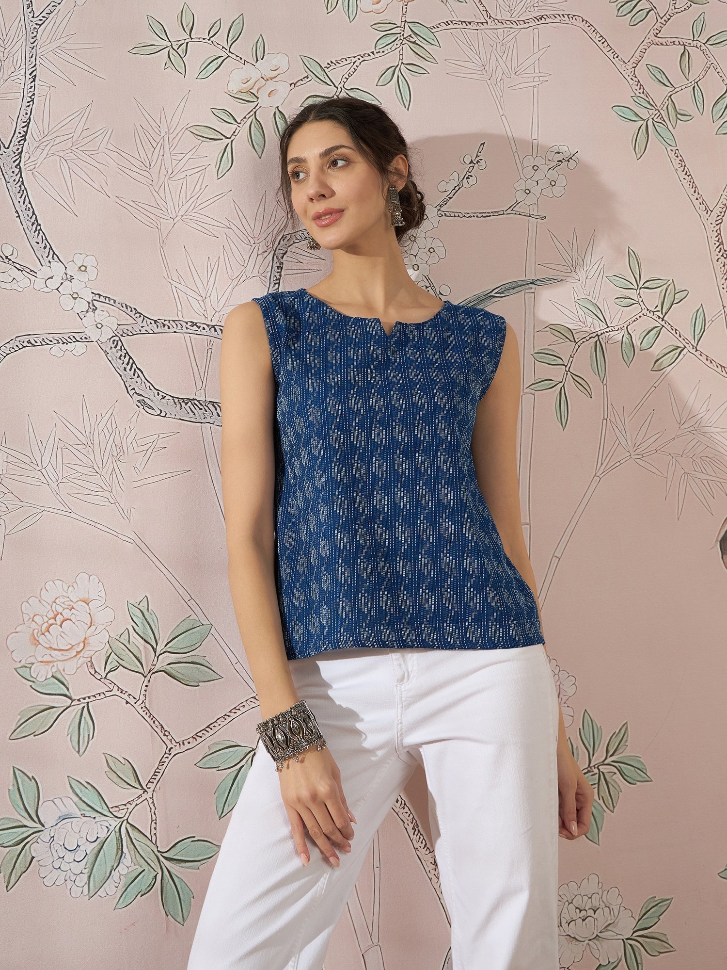 InWeave Blue Ikkat Kantha W/S Top 